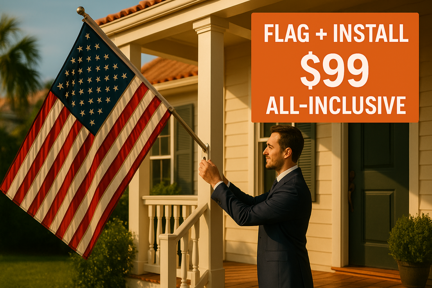 American Flag 🇺🇸 + Installation – Professionally Mounted (Miami-Dade Only)